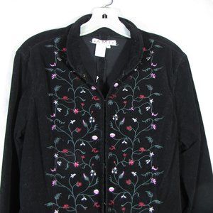 AMI A.M.I. Coat Jacket Black With Multi Colored Floral Pattern  Size Medium